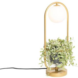 Art Deco bordlampe guld med hvidt glas - Isabella