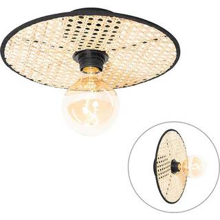 Rustik lofts- og væglampe sort med rattan 30 cm - Kata