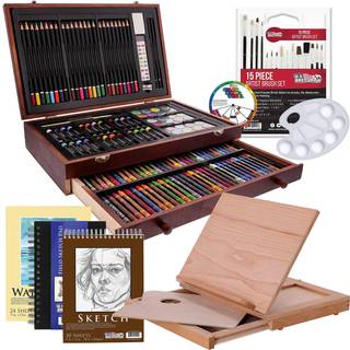 163-stykke Deluxe Art Supply Set med Paints Pastels Pencils Easel og skitsepuder