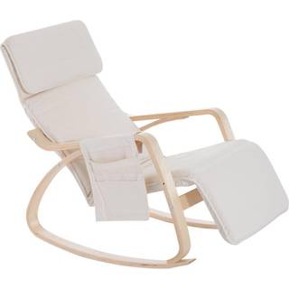 HOMCOM Rocking Lounge Chair Recliner Relaxation Lounging Relaxing Seat with Adjustable Footrest, Side Pocket and Pillow, Cream White Aosom UK