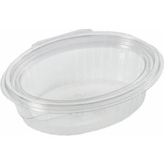 Plastbakke med hængslet låg oval 250ml 148x112x45mm, 50 stk