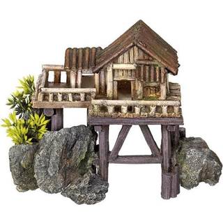 Akvariedekoration - Wooden House med plants
