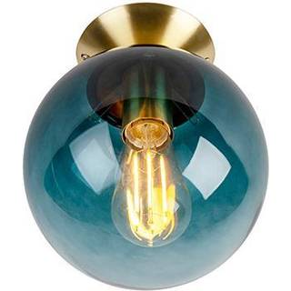 Art Deco loftslampe messing med oceanblå glas - Pallon
