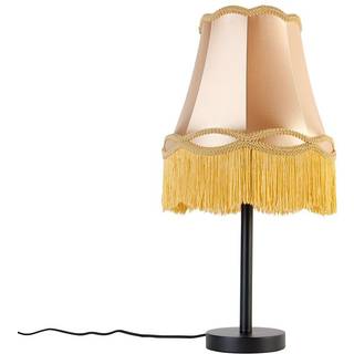 Klassisk bordlampe sort med mormorslampeskærm guld 30 cm - Simplo