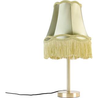 Klassisk bordlampe messing med mormor skærm grøn 30 cm - Simplo