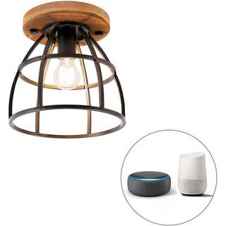 Smart loftslampe mørkegrå med træ inkl. WiFi E27 - Arthur
