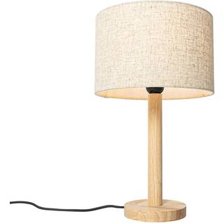 Landlig bordlampe træ med hørskærm beige 25 cm - Mels