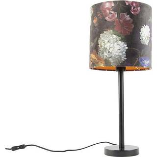 Romantisk bordlampe sort med blomsterlampeskærm 25 cm - Simplo