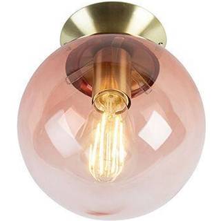 Art deco loftlampe messing med lyserødt glas - Pallon