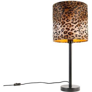 Moderne bordlampe sort med leopardskærm 25 cm - Simplo