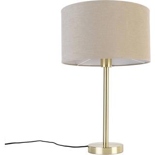 Klassisk bordlampe messing med lysebrun skærm 35 cm - Simplo