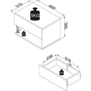 UsalXL60 natbord væghængt 1 skuffe 1 hylde hvid, egetræ dekor.