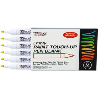 U.S. Art Supply - Tom fyldbar tom maling Touch Up Pen Markers (S?t p? 6) - Fyld med din egen kunst Akrylolie og vandbase Maling Auto Maleri Clear