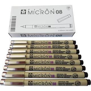 Sakura Pigma Micron Pen 08 Black Felt Tip Artist Tegning Pens - 8 Pen Set