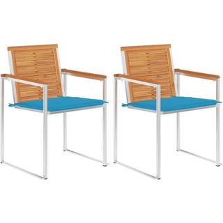 Havestole Med Hynder 2 Stk. Massivt Akacietræ Og Stål - 2 / Blå