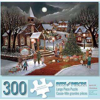 Bit og stykker - 300 store stykke puslespil til voksne - Spirit of Christmas - 300 PC Holiday Church Jigsaw af kunstneren H. Hargrove