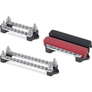 Klemrække BEP Marine Multi Purpose Bus Bar 6-way, 2 x 6 + 2 x 2, 100 A, rød (plus) / sort (minus), med låg