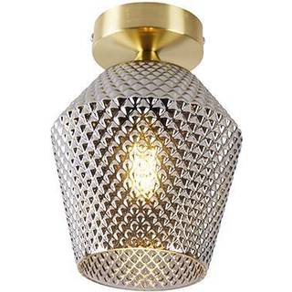 Art Deco loftslampe messing med røgglas - Karce