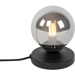Moderne bordlampe sort med røgglas - Athen
