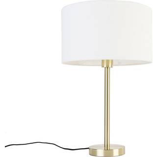 Klassisk bordlampe messing med hvid skærm 35 cm - Simplo