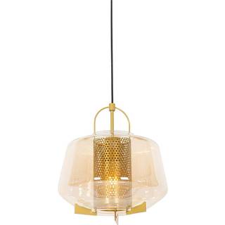 Art Deco Hængelampe guld med ravfarvet glas 30 cm - Kevin