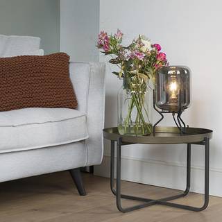 Design bordlampe sort med røgglas - Bliss