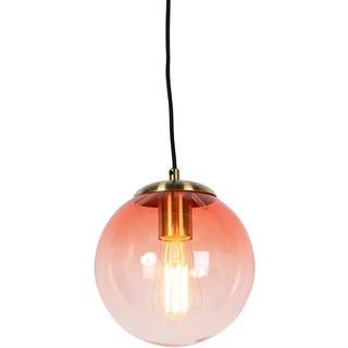 Art deco hængende lampe messing med lyserødt glas 20 cm - Pallon