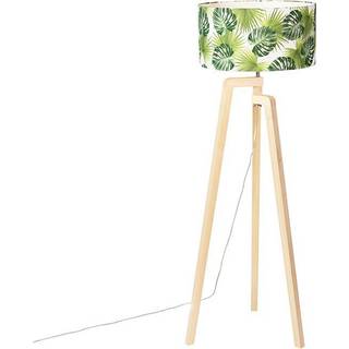 Gulvlampe Tripod Træ med Skærm Blad - Puros