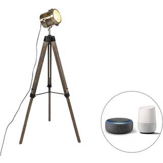 Smart gulvlampe Tripod træ med studio spot inkl. Wifi B35 - Braha