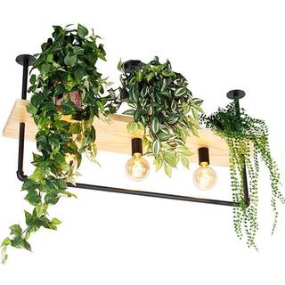 Industriel loftslampe sort med træ 3-lys - Shelf