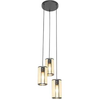 Oriental Pendellampe Sort med Rattan 3-lys Rund - Akira