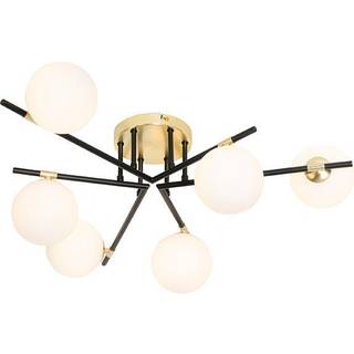 Loftslampe sort med guld og opalglas 6-lys - Lynn