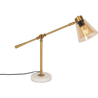 Art Deco bordlampe bronze med marmor og ravglas - Nina