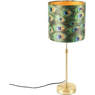 Bordlampe guld/messing med fløjlsskærm påfugl 25 cm - Parte