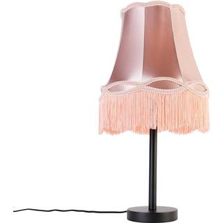 Klassisk bordlampe sort med mormorslampeskærm lyserød 30 cm - Simplo