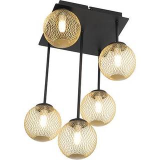 Moderne loftslampe sort med guld 5-lys - Athens Wire