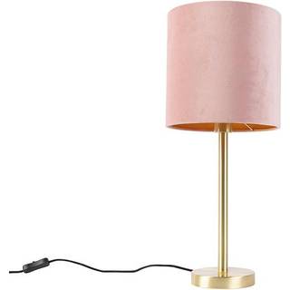 Romantisk bordlampe messing med lyserød skygge 25 cm - Simplo