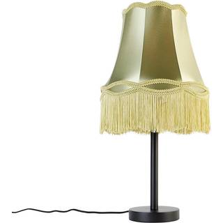 Klassisk bordlampe sort med mormor skærm grøn 30 cm - Simplo
