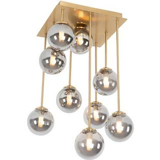 Moderne loftslampe guld 9-lys med røgglas - Athen