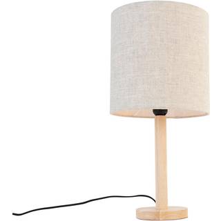 Rustik bordlampe træ med lysbrun skærm - Mels