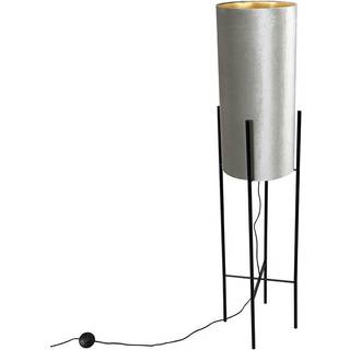 Design gulvlampe sort fløjlskærm taupe med guld - Rich