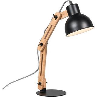 Industriel bordlampe sort med træ - Woodi