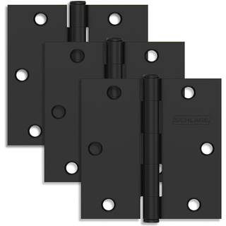 Schlage 3.5 """" D?rh?ngsel med firkantet hj?rne i Matte Black (3-Pack)