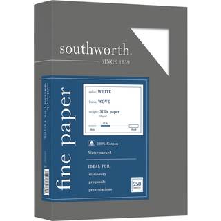 Southworth 100% Cotton Business Paper 8 1/2 """" X 11 """" 32 lb hvid kasse med 250