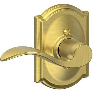 Schlage Accent Lever med Camelot trim ikke -drejningslås i satin messing - venstrehåndet - F170 ACC 608 CAM LH