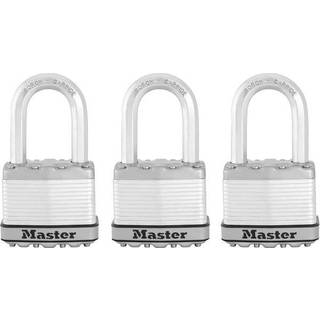 Master Lock Magnum M5XTRILH 3-pak Ekstra robuste udendørs hængelåse, med samme nøgle, krop af lamineret stål, borcarbid-krog, sølv