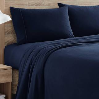 FLANNEL SHEETER Varm og hyggelig dyb lomme ?ndbart hele s?sonens senget?j s?t med monterede flade og pillowcases Twin Navy
