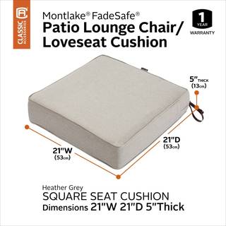 Klassisk tilbehør Montlake Fadesafe Vandafvisende 21 x 21 x 5 tommer firkantet gårdhave lounge sædepude lyng grå