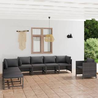 loungesæt til haven 8 dele med hynder polyrattan grå