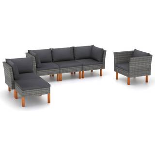 loungesæt til haven 6 dele polyrattan og eukalyptustræ grå